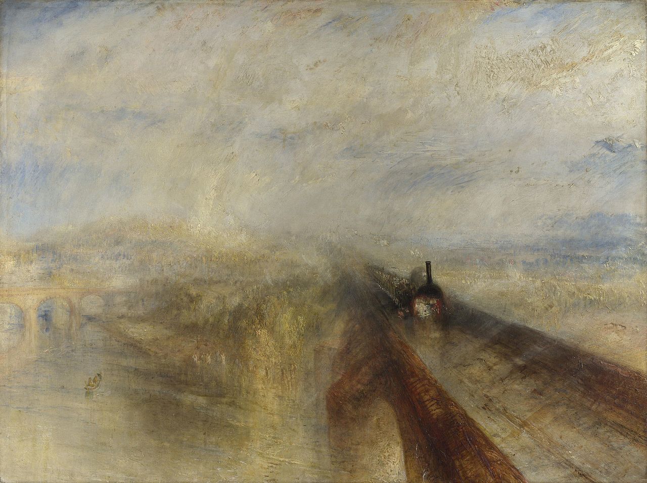 Turner's Rain, Steam and Speed, showing a locomotive emerging through rain and steam on the Great Western Railway.
